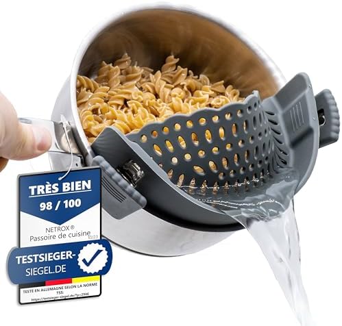 Passoire Clipsable Universelle en Silicone - Demi Passoire avec Bec Verseur pour Casseroles - Gadget Cuisine Pratique pour Égoutter Pâtes et Aliments - Passoire Pliable, Compacte, Adaptable et Durable