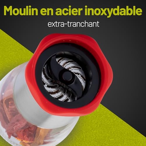 ZOLMER® Moulin à piment en acier inoxydable et en verre | Coupe-épices avec mécanisme de coupe en acier inoxydable – Coupe-piment pour épices grossières et piments – Moulin à épices – Avec couvercle – Image 3