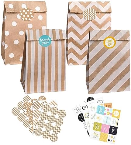 PAKNOR® Set de 40 sacs cadeaux en papier coloré avec 96 autocollants pour emballer des cadeaux d’anniversaire d'enfant, de mariage, de fête – Image 9