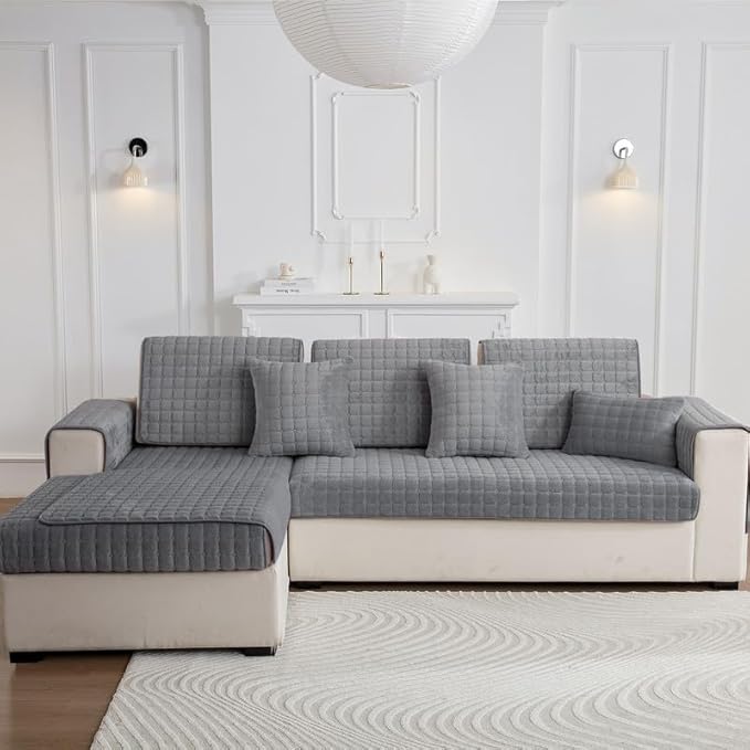 Housses de canapé en flanelle lavables - Nouvelles housses de coussin de canapé, Housse de canapé antidérapante 1 2 3 4 places pour canapé sectionnel, Housse de canapé en forme de L (Gris,70x150cm) – Image 5