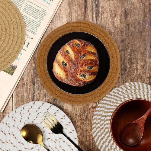 4 Pièces Dessous de Plat en Fil de Coton,Dessous De Plat Ronds Tressés Tapis Porte Casseroles,18cm Ronds Tressés Tapis Porte Casseroles pour Boissons Restaurant Bar Cadeau Décoration – Image 6