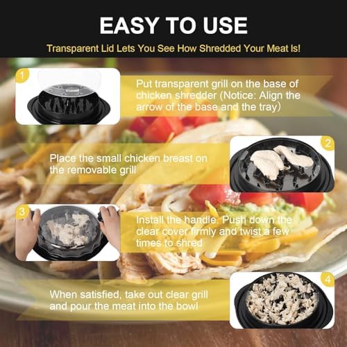 Broyeur de poulet Twist avec couvercle transparent - Broyeur de viande - Broyeur de poitrine de poulet - Brosse de nettoyage - Résistant à la chaleur - Antidérapant - Poignée ergonomique - Passe au – Image 5