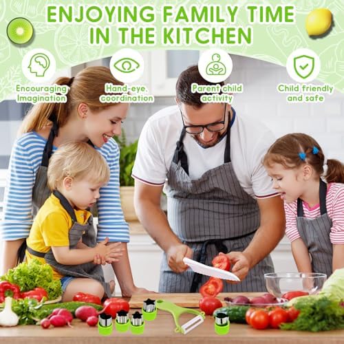 SaiXuan 31 Pièces Ensemble d'Ustensiles de Cuisine pour Enfants - Kit de Couteaux Montessori Sécurisés - Comprend Planches à Découper, Couteaux et Moule à Biscuits,Couteaux Montessori de 2 3 4 5 6 Ans – Image 4