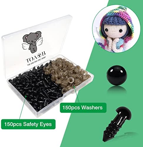 TOAOB 150pcs Yeux de Sécurité amigurumis 6mm Yeux de Poupée en Peluche en Plastique Rond Noir avec Rondelles pour Marionnette DIY Artisanat Bijoux – Image 7