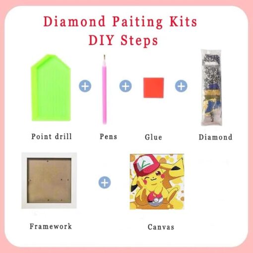 5D Bricolage Diamond Painting Set Avec Cadre Photo, Cartoon Anime DIY Diamant Painting Kit Complet, Peinture Diamant Artisanat Strass Point de Painting pour Décoration Enfants Adultes, (15x20 cm) – Image 5