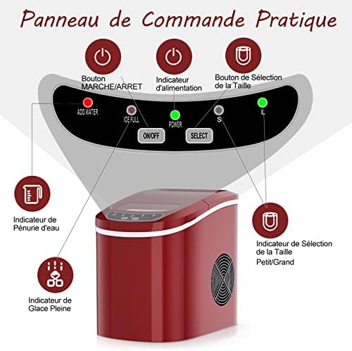 RELAX4LIFE Machine à Glaçons Autonettoyante 12KG par Jour, 9 Glaçons en 6-13 Mins,Réservoir 2.2 L pour Bureau Cuisine Bar, 24,2x35,8x32,5CM(Rouge) – Image 3