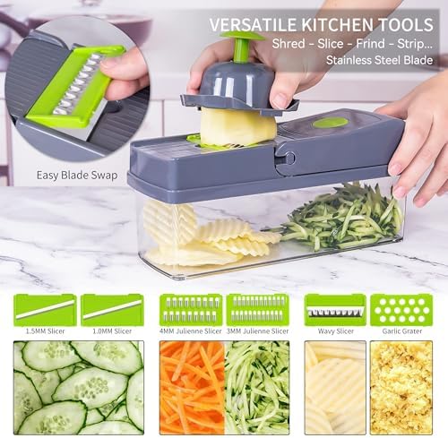 14 In 1 Coupe Légumes,Coupe Légumes Multifonction,Coupe Légumes,Coupe Cube avec 8 Lames Interchangeables,Coupe Légumes Dicer pour raboter les fruits Légumes,Carotte,Pomme de terre – Image 6