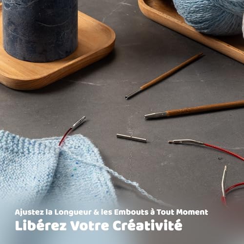 RUIDI Ensemble d'Aiguilles Circulaires Tricot, Aiguilles Circulaires Interchangeables en Bambou avec Étui & Accessoires, 13 Paires d'Aiguilles Circulaires de Taille 2,75 mm à 10 mm – Image 5