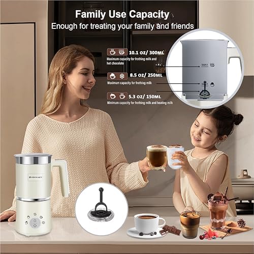 Mousseur à lait électrique 5 en 1, passe au lave-vaisselle, avec fonction cacao pour chocolat chaud, mousse de lait chaud/froid, lait chaud, 220 V, 300 ml (beige) – Image 3