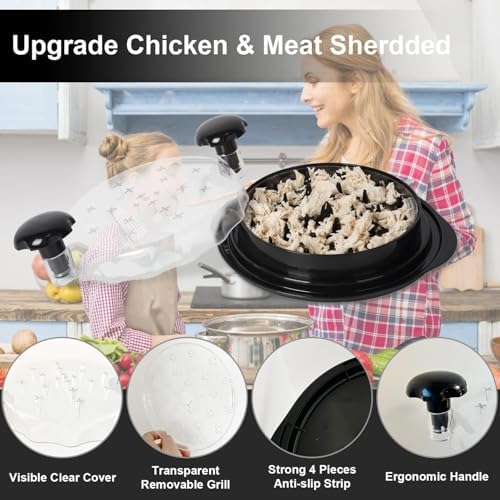 Broyeur de poulet Twist avec couvercle transparent - Broyeur de viande - Broyeur de poitrine de poulet - Brosse de nettoyage - Résistant à la chaleur - Antidérapant - Poignée ergonomique - Passe au – Image 4