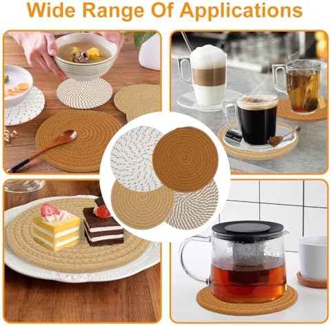 4 Pièces Dessous de Plat en Fil de Coton,Dessous De Plat Ronds Tressés Tapis Porte Casseroles,18cm Ronds Tressés Tapis Porte Casseroles pour Boissons Restaurant Bar Cadeau Décoration – Image 7