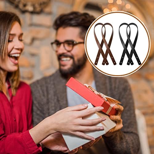 4 Pièces Anse de Sac en Cuir avec des Rivets, Durable Anse pour Sac À Main Interchangeable PU Anses pour Sac Au Crochet, Longueur: 60cm, Largeur: 2cm pour Les Sacs À Main DIY (Noir + Marron Clair) – Image 6