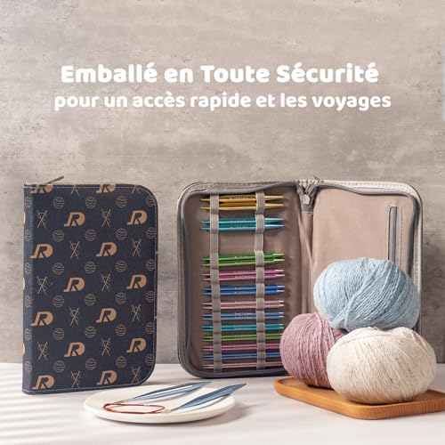 RUIDI Ensemble d'Aiguilles Circulaires Tricot, Aiguilles Circulaires Interchangeables en Aluminium Léger et Chaud avec Étui et Accessoires, 13 Paires d'Aiguilles Circulaires de 2,75 mm à 10 mm – Image 4