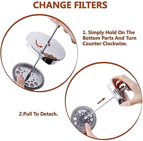 French Press Lot de 6 tamis de rechange pour cafetière à piston 350 ml/0,35 l/3 tasses en maille d'acier inoxydable – Image 5