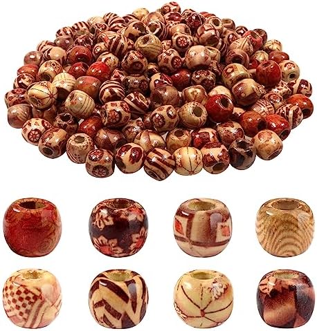 TOAOB 200pcs Perles en Bois Multicolores Imprimées Peintes Boules en Bois d'Afrique Spacer 9 x 10 mm pour Décoration de Bricolage Fabrication de Bijoux Colliers Bracelets Bijoux et Cheveux Tressé