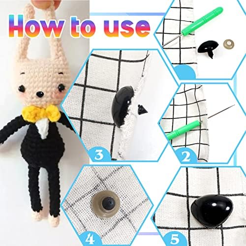 TOAOB 114pcs Nez de Sécurité Nez de Poupées D'animaux Peluche en Plastique Noirs 9mm à 29mm avec Rondelles pour Fabriquer Artisanales Marionnettes Animales Tricotées – Image 4