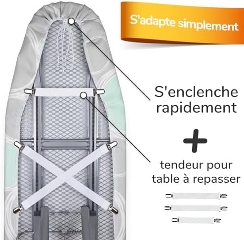 Smart&Gentle Housse Table à Repasser - XXL/ 140x45 cm, Tissu Technologie Réfléchissante, 3 Clips de Fixation, Housse Table a Repasser Montage Rapide – Image 5
