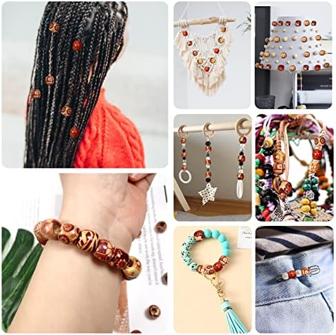 TOAOB 200pcs Perles en Bois Multicolores Imprimées Peintes Boules en Bois d'Afrique Spacer 9 x 10 mm pour Décoration de Bricolage Fabrication de Bijoux Colliers Bracelets Bijoux et Cheveux Tressé – Image 7