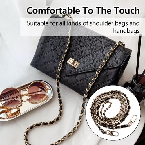 2 Pièces Chaîne Sac à Main, Chaîne de Sac à Main 120 cm, Chaîne de Remplacement Or Noir, Chaine pour Sac a Main en Métal en Cuir PU, Chaine Sac Or, Remplacement de Sac à Main pour Sac, Sac Bandouliere – Image 6