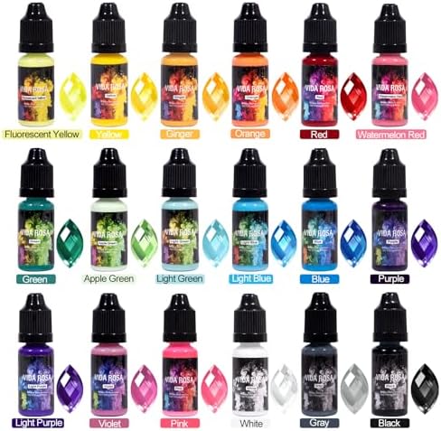 VIDA ROSA Pigments liquides pour résine époxy très concentrés - Colorant solide pour résine époxy - 18 couleurs - Pour loisirs créatifs en résine, bijoux en résine (10 ml chacun) – Image 2