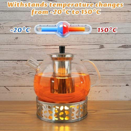Theiere Avec Infuseur 1,6 litre, Theiere Verre Chauffant Transparent avec Filtre Amovible en Acier Inoxydable, Adapté au thé Parfumé, thé Vert, thé Noir, thé Aux Fruits (Théière avec base chauffante) – Image 7