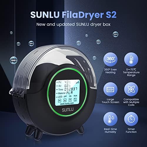 SUNLU Official Filament Dryer S2 with Fan, Chauffage à 360° tout Autour, Séchage Filament 3D, Température Maximale 70℃ Séchage Filament Efficace, PLA PETG ABS PA PC 3D Filament Dryer SUNLU S2, (Noir) – Image 2