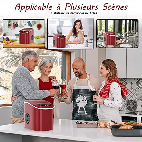 RELAX4LIFE Machine à Glaçons Autonettoyante 12KG par Jour, 9 Glaçons en 6-13 Mins,Réservoir 2.2 L pour Bureau Cuisine Bar, 24,2x35,8x32,5CM(Rouge) – Image 6
