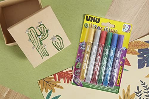 UHU Glitter Glue originale - Idéale loisir créatif, formule adaptée pour les enfants, lavable, multicolore, 6 tubes 10ml – Image 2