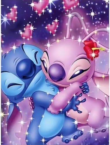 QINRUBB DIY Stitch Peinture Diamant Painting Kit, 5D Dessin Animé Art du Diamant Complet Kits, Papillon Diamond Art Kits Strass Point de Croix Painting pour Adultes Débutants Maison Décor 30X40cm – Image 13