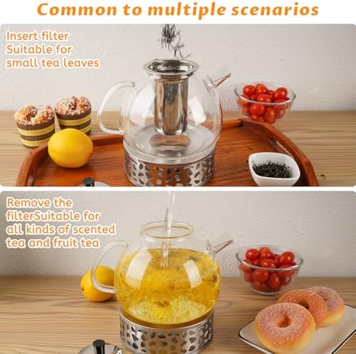 Theiere Avec Infuseur 1,6 litre, Theiere Verre Chauffant Transparent avec Filtre Amovible en Acier Inoxydable, Adapté au thé Parfumé, thé Vert, thé Noir, thé Aux Fruits (Théière avec base chauffante) – Image 6