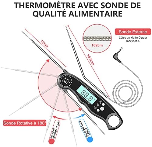 CIRYCASE Thermometre Cuisine, Thermometre Cuisson Lecture Instantané avec 102cm Pliable Sonde, Rétroéclairage LCD & Aimant, Thermomètre Digital pour Cuisson, Viande, BBQ, Steak, Huile, Lait, Vin – Image 5