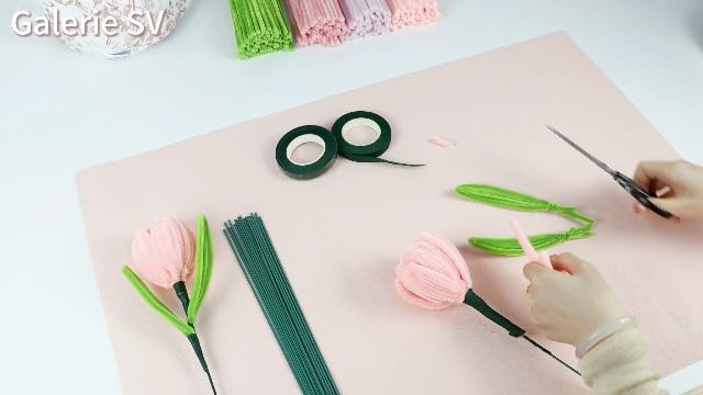 Galerie SV Lot de 400 Cure Pipe, Fil Chenille, Cure-Pipe pour Fleurs Tulipes - 4 Couleurs - Avec 2 Rouleau Ruban de Fleuriste et 20 Tige Fleur - Pour le Bricolage - Tulipes – Image 7
