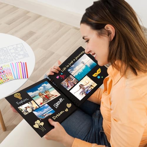 Album Photo à Personnaliser Soi-Même 80 Pages Noires Scrapbooking Vintage Album Souvenir pour Bébé Famille Anniversaire Saint Valentin Mariage Noël Cadeau (Noir, 29 x 21,5 cm) – Image 6