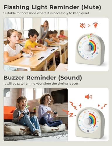 LIORQUE Minuteur Visuel Enfant Rechargeable avec Fonction Pause, Support Sonore et Muet, Timer Enfant avec Boîtier en Silicone, Convient aux Cuisine, Salle de Classe, Réunions - Blanc – Image 4