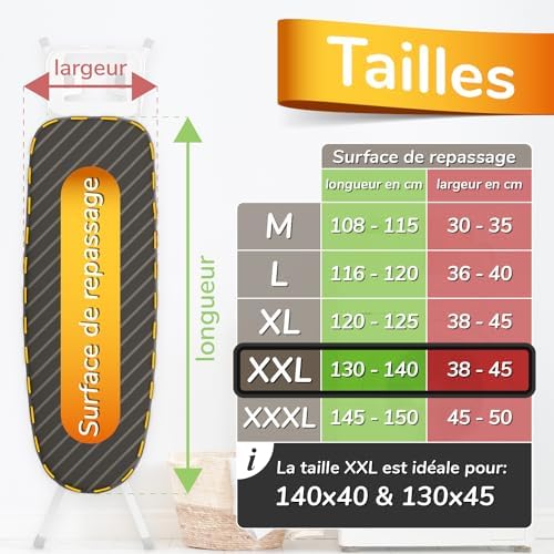Smart&Gentle Housse Table à Repasser - XXL/ 140x45 cm, Tissu Technologie Réfléchissante, 3 Clips de Fixation, Housse Table a Repasser Montage Rapide – Image 6