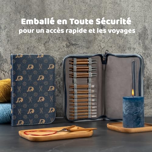 RUIDI Ensemble d'Aiguilles Circulaires Tricot, Aiguilles Circulaires Interchangeables en Bambou avec Étui & Accessoires, 13 Paires d'Aiguilles Circulaires de Taille 2,75 mm à 10 mm – Image 4