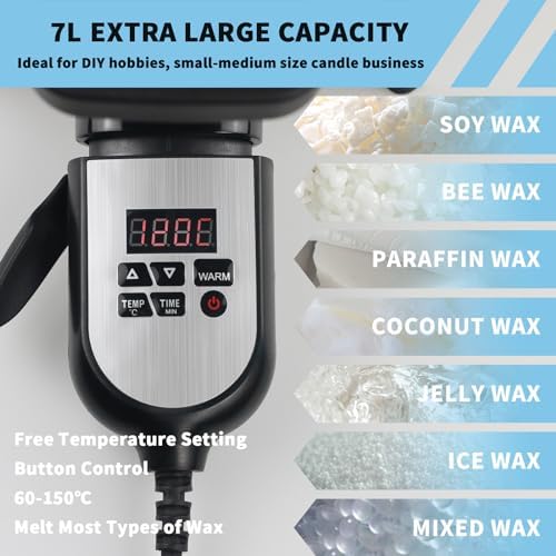 Melting Pot électrique de cire Pour la fabrication de bougies Pot antiadhésif de cire de soja de 7L avec bec à verser et contrôle de la température de pression sur bouton – Image 2