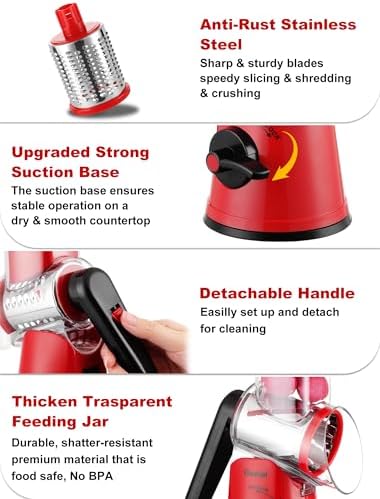 Geedel Râpe à Fromage, Rapeuse Fromage avec 5 Lames de Tambour, Coupe Legume Râpe Cuisine pour Une Coupe Plus Facile, Trancheuse à Légumes pour Le Fromage, Le Concombre, la Carotte, Les Noix (Rose) – Image 6