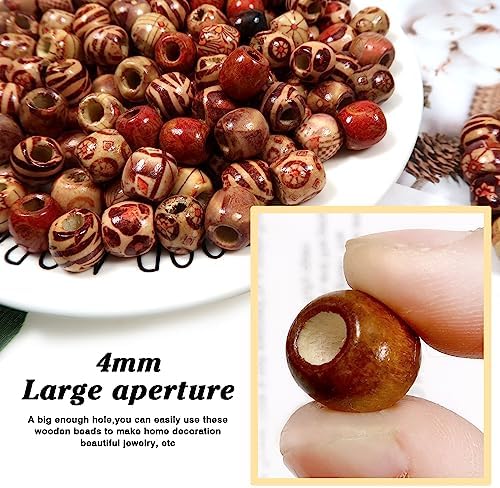 TOAOB 200pcs Perles en Bois Multicolores Imprimées Peintes Boules en Bois d'Afrique Spacer 9 x 10 mm pour Décoration de Bricolage Fabrication de Bijoux Colliers Bracelets Bijoux et Cheveux Tressé – Image 3