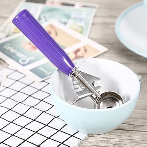 Cuillère à crème glacée - Cuillère cuillère à crème glacée à fruits en acier inoxydable pratique avec outil de cuisine en plastique (Couleur : Purple-4.2cm) – Image 2