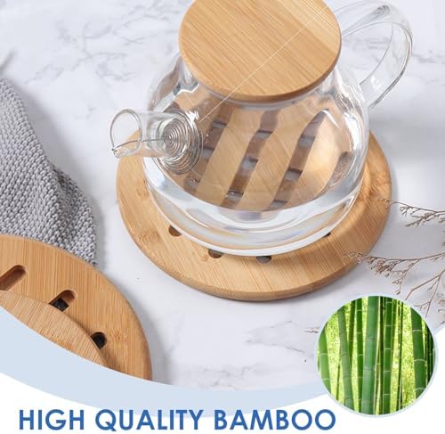 Ensemble de 4 Dessous de Plat en Bambou Résistant à la Chaleur, Écologique et Antidérapant, 2 Ronds et 2 Carrés, Idéals pour Théières, Bols et Ustensiles Chauds, Protection de Table Parfaite – Image 6