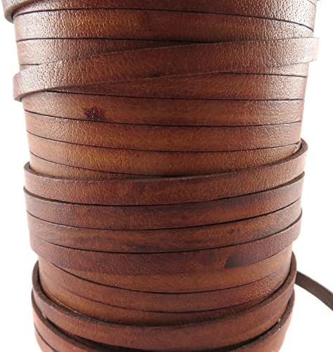 esnado Cordon de Cuir Plat 5 mm x 1,5 mm Couleur : Marron Clair Antique Longueur 10 m – Image 3