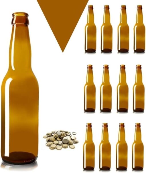 Lot de 30 bouteilles de bière en verre vide 330 ml avec bouchons couronne 26 mm LONGNECK en verre de couleur abra avec bouchon Couronne 26 mm - Kit pour faire de la bière artisanale – Image 2