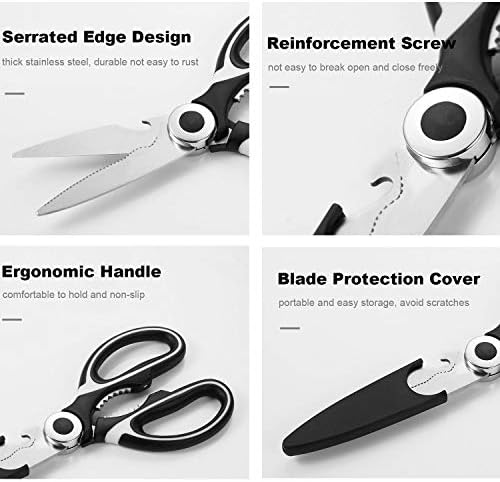 Ciseaux Cuisine, Ciseaux Cuisine Robustes, Professionnel Acier Inoxydable Ciseaux,Multiusage Ciseaux avec Couvercle pour Poulet Poisson Légumes et BBQ, Décapsul (Blanc & Rouge) – Image 4
