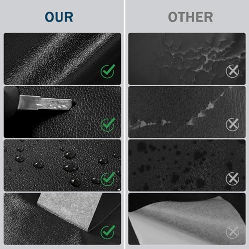 Vinabo Simili Cuir Autocollant,Cuir Adhesif Reparation Canapé pour Réparation et Rénovation,Patch Cuir Auto-adhésif Rénovation en Cuir pour Siège Voiture,Bottes,Sac À Main,Sacs Souples-Noir,10x160cm – Image 5