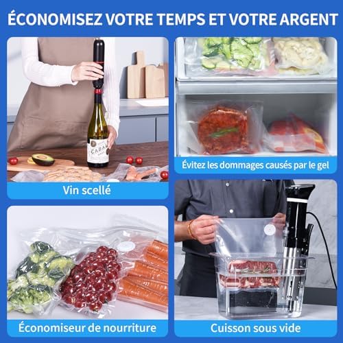 AIRMSEN Mini Machine Sous Vide Alimentaire Portable, Puissance d'Aspiration de 40 kPa avec 11 Sacs Sous Vide et 2 Bouchons de Vin, Idéal pour la Conservation des Aliments en Camping – Image 4