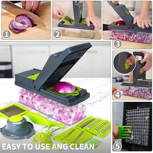 14 In 1 Coupe Légumes,Coupe Légumes Multifonction,Coupe Légumes,Coupe Cube avec 8 Lames Interchangeables,Coupe Légumes Dicer pour raboter les fruits Légumes,Carotte,Pomme de terre – Image 3