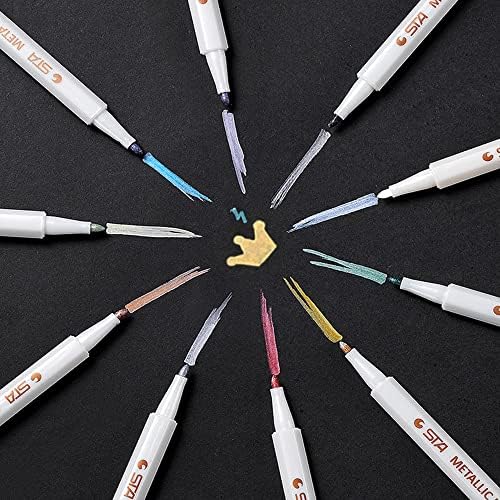 Lypumso Marqueurs Métalliques Feutres, 10 Couleurs Stylo Metallique Paillette à Brosse Douce 1-2mm pour Scrapbooking, Peintures, Albums de Mariage, Stylo Feutre pour Cahiers, Photo, Bois, Porcelaine – Image 5