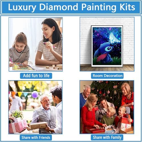 QINRUBB DIY Stitch Peinture Diamant Painting Kit, 5D Dessin Animé Art du Diamant Complet Kits, Papillon Diamond Art Kits Strass Point de Croix Painting pour Adultes Débutants Maison Décor 30X40cm – Image 5