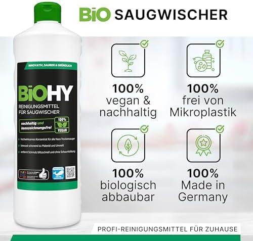 BiOHY Détergent pour des aspirateurs humide (12 x 1l Bouteille) + Distributeur | 1:200 concentré pour des aspirateurs eau | idéal pour carrelage, PVC, parquet et tapis | écologique (Saugwischer) – Image 2